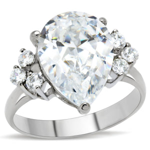 TK186 - High polished (no plating) Stainless Steel Ring with AAA Grade CZ  in Clear - Joyeria Lady