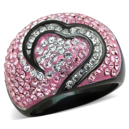 TK1871 - Two-Tone IP Black (Ion Plating) Stainless Steel Ring with Top Grade Crystal  in Light Rose - Joyeria Lady