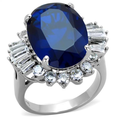 TK1872 High polished (no plating) Stainless Steel Ring with Synthetic in London Blue