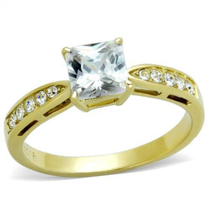 TK1873 - IP Gold(Ion Plating) Stainless Steel Ring with AAA Grade CZ  in Clear - Joyeria Lady
