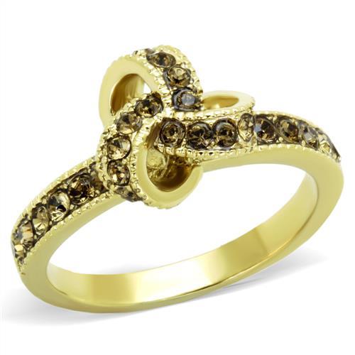 TK1874 - IP Gold(Ion Plating) Stainless Steel Ring with Top Grade Crystal  in Smoked Quartz - Joyeria Lady