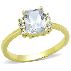 TK1876 - IP Gold(Ion Plating) Stainless Steel Ring with AAA Grade CZ  in Clear - Joyeria Lady