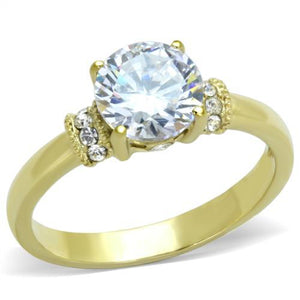 TK1877 - IP Gold(Ion Plating) Stainless Steel Ring with AAA Grade CZ  in Clear - Joyeria Lady