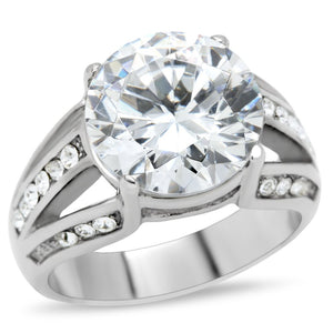 TK187 - High polished (no plating) Stainless Steel Ring with AAA Grade CZ  in Clear - Joyeria Lady