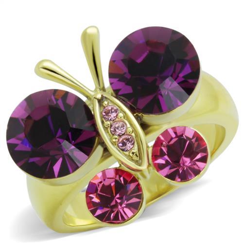 TK1889 - IP Gold(Ion Plating) Stainless Steel Ring with Top Grade Crystal  in Amethyst - Joyeria Lady