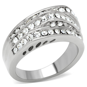 TK188 - High polished (no plating) Stainless Steel Ring with Top Grade Crystal  in Clear - Joyeria Lady