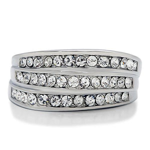 TK188 - High polished (no plating) Stainless Steel Ring with Top Grade Crystal  in Clear