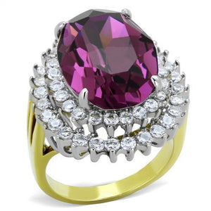 TK1892 - Two-Tone IP Gold (Ion Plating) Stainless Steel Ring with Top Grade Crystal  in Amethyst - Joyeria Lady