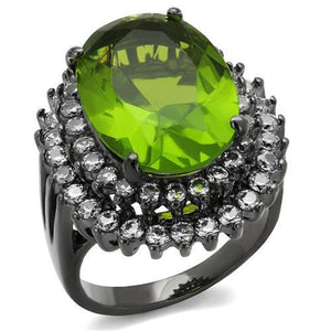 TK1892LJ - IP Light Black  (IP Gun) Stainless Steel Ring with Synthetic Synthetic Glass in Peridot - Joyeria Lady