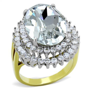 TK1894 - Two-Tone IP Gold (Ion Plating) Stainless Steel Ring with Top Grade Crystal  in Clear - Joyeria Lady