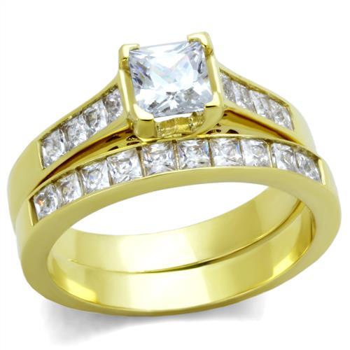 TK1895 - IP Gold(Ion Plating) Stainless Steel Ring with AAA Grade CZ  in Clear - Joyeria Lady