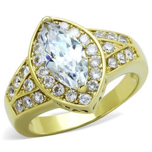 TK1896 - IP Gold(Ion Plating) Stainless Steel Ring with AAA Grade CZ  in Clear - Joyeria Lady