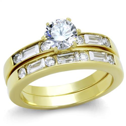 TK1897 - IP Gold(Ion Plating) Stainless Steel Ring with AAA Grade CZ  in Clear - Joyeria Lady