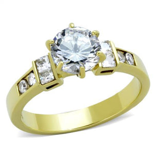 TK1898 - IP Gold(Ion Plating) Stainless Steel Ring with AAA Grade CZ  in Clear - Joyeria Lady
