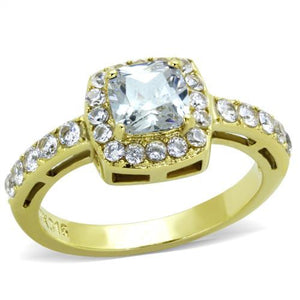 TK1899 - IP Gold(Ion Plating) Stainless Steel Ring with AAA Grade CZ  in Clear - Joyeria Lady