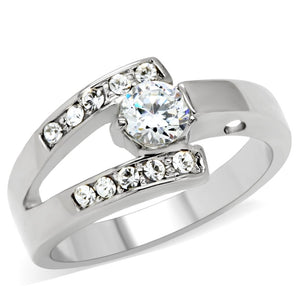 TK189 - High polished (no plating) Stainless Steel Ring with AAA Grade CZ  in Clear - Joyeria Lady