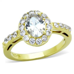 TK1901 - IP Gold(Ion Plating) Stainless Steel Ring with AAA Grade CZ  in Clear - Joyeria Lady