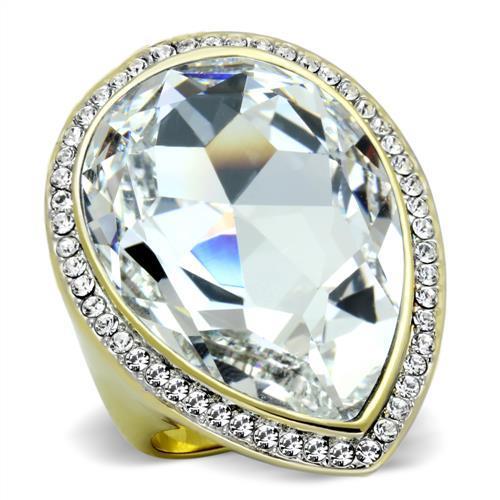 TK1905 Two-Tone IP Gold (Ion Plating) Stainless Steel Ring with Top Grade Crystal in Clear