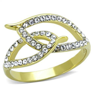 TK1907 - Two-Tone IP Gold (Ion Plating) Stainless Steel Ring with Top Grade Crystal  in Clear - Joyeria Lady