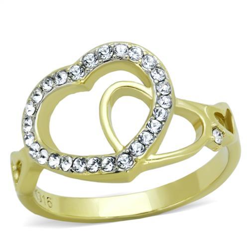 TK1908 - Two-Tone IP Gold (Ion Plating) Stainless Steel Ring with Top Grade Crystal  in Clear - Joyeria Lady