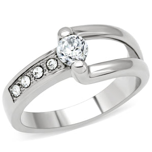 TK190 - High polished (no plating) Stainless Steel Ring with AAA Grade CZ  in Clear - Joyeria Lady