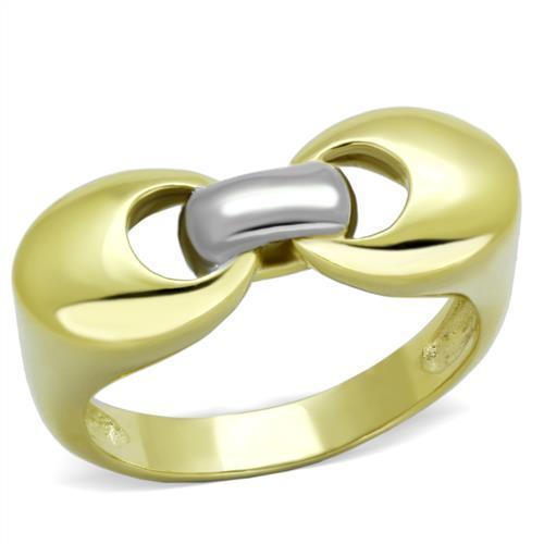 TK1915 - Two-Tone IP Gold (Ion Plating) Stainless Steel Ring with No Stone - Joyeria Lady