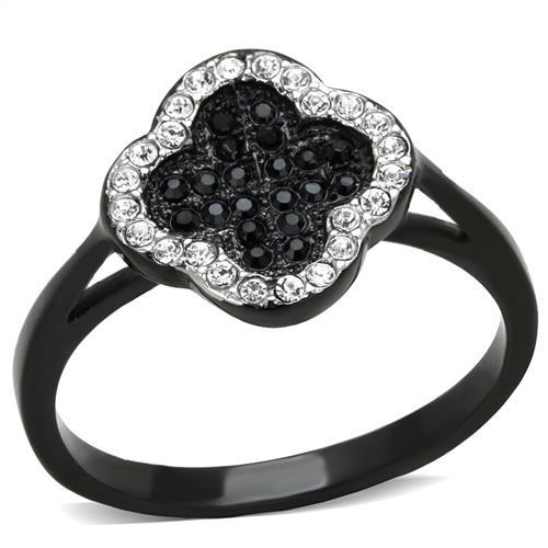 TK1917 - Two-Tone IP Black Stainless Steel Ring with Top Grade Crystal  in Jet - Joyeria Lady