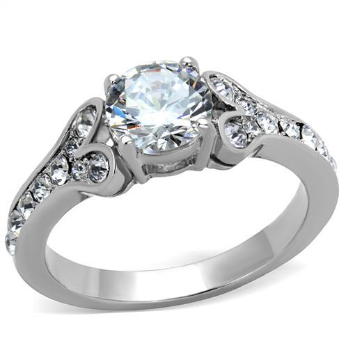 TK1918 - High polished (no plating) Stainless Steel Ring with AAA Grade CZ  in Clear - Joyeria Lady