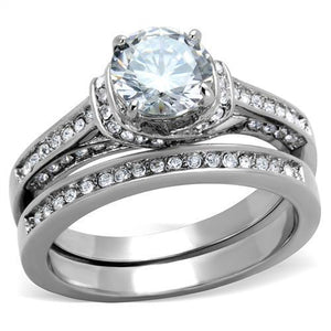 TK1919 - High polished (no plating) Stainless Steel Ring with AAA Grade CZ  in Clear - Joyeria Lady