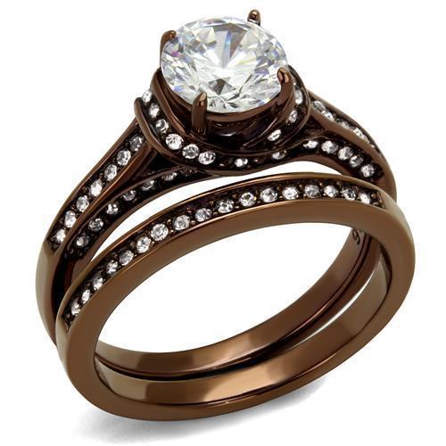 TK1919LC - IP Coffee light Stainless Steel Ring with AAA Grade CZ  in Clear - Joyeria Lady