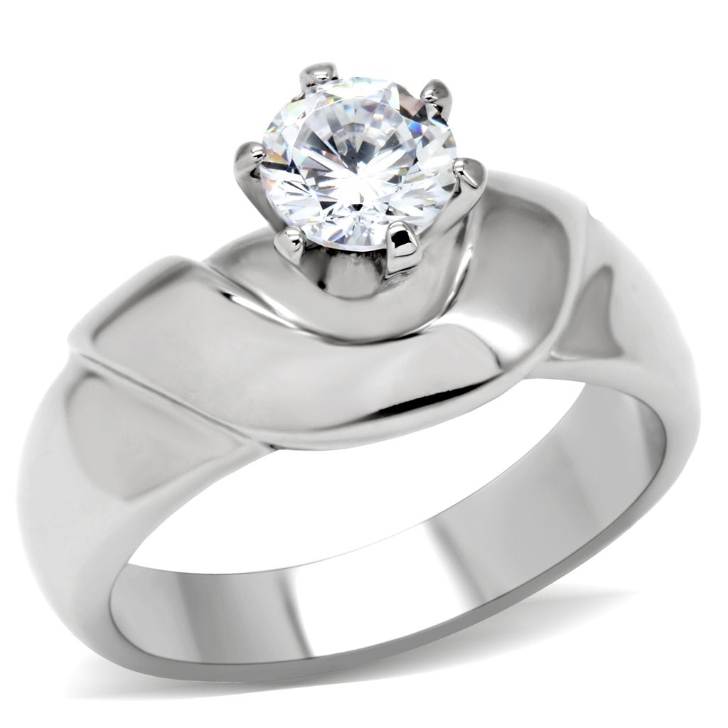 TK191 - High polished (no plating) Stainless Steel Ring with AAA Grade CZ  in Clear - Joyeria Lady