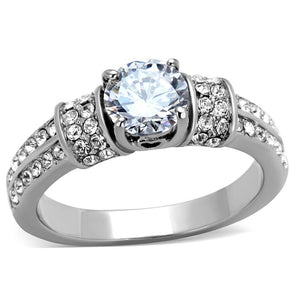 TK1921 - High polished (no plating) Stainless Steel Ring with AAA Grade CZ  in Clear - Joyeria Lady