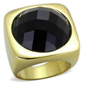 TK1925 - IP Gold(Ion Plating) Stainless Steel Ring with Synthetic Synthetic Stone in Jet - Joyeria Lady