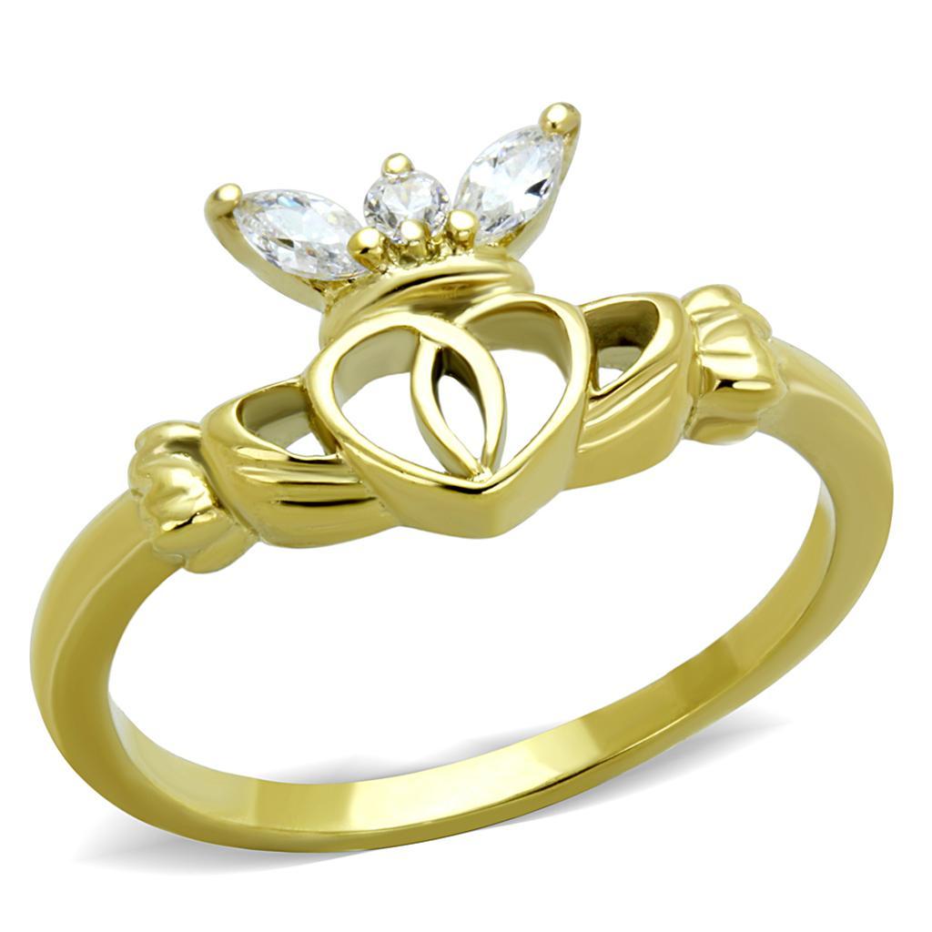 TK1926 - IP Gold(Ion Plating) Stainless Steel Ring with AAA Grade CZ  in Clear - Joyeria Lady