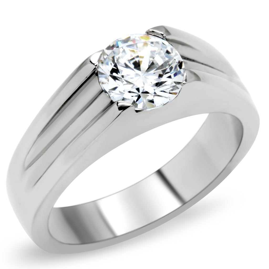 TK193 - High polished (no plating) Stainless Steel Ring with AAA Grade CZ  in Clear - Joyeria Lady