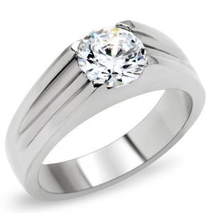 TK193 - High polished (no plating) Stainless Steel Ring with AAA Grade CZ  in Clear - Joyeria Lady