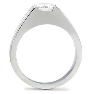 TK193 - High polished (no plating) Stainless Steel Ring with AAA Grade CZ  in Clear