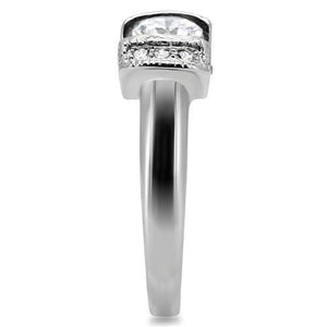 TK194 - High polished (no plating) Stainless Steel Ring with AAA Grade CZ  in Clear