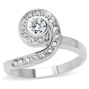 TK195 - High polished (no plating) Stainless Steel Ring with AAA Grade CZ  in Clear - Joyeria Lady