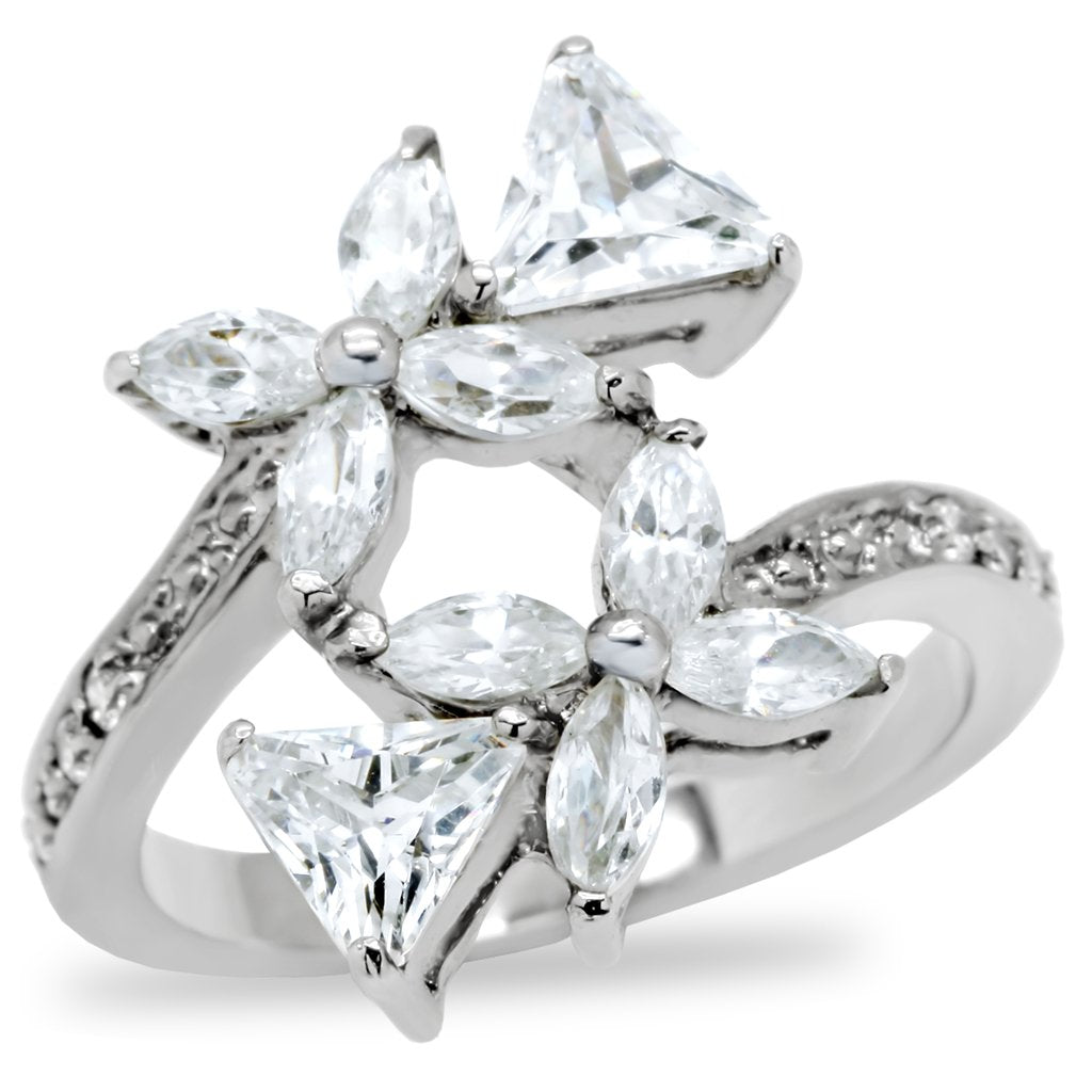 TK196 - High polished (no plating) Stainless Steel Ring with AAA Grade CZ  in Clear - Joyeria Lady