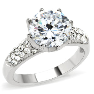 TK197 - High polished (no plating) Stainless Steel Ring with AAA Grade CZ  in Clear - Joyeria Lady