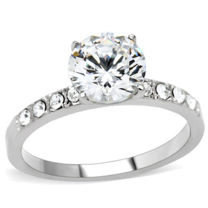 TK198 - High polished (no plating) Stainless Steel Ring with AAA Grade CZ  in Clear - Joyeria Lady