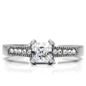 TK199 - High polished (no plating) Stainless Steel Ring with AAA Grade CZ  in Clear
