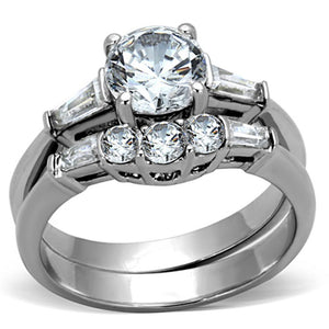 TK1W001 - High polished (no plating) Stainless Steel Ring with AAA Grade CZ  in Clear - Joyeria Lady