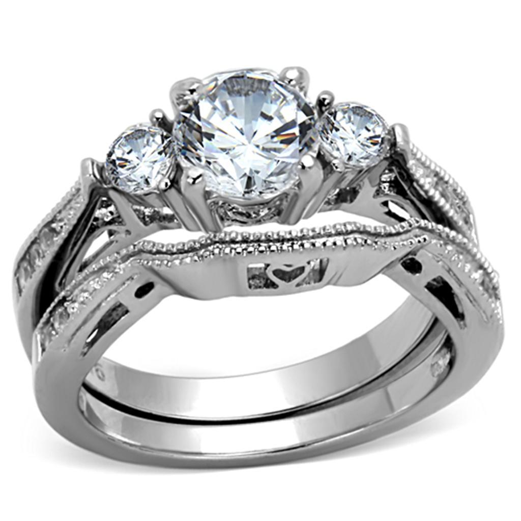 TK1W002 - High polished (no plating) Stainless Steel Ring with AAA Grade CZ  in Clear - Joyeria Lady