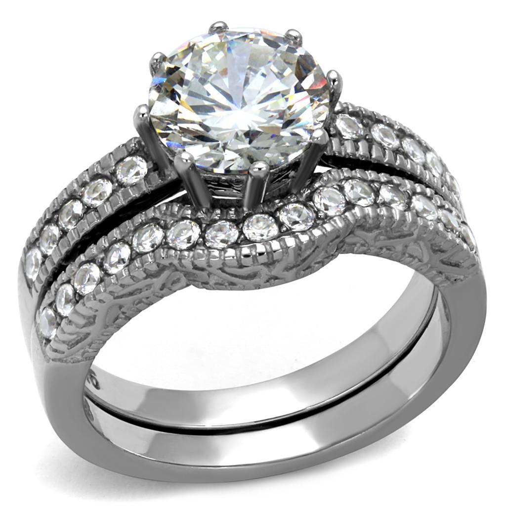 TK1W007 - High polished (no plating) Stainless Steel Ring with AAA Grade CZ  in Clear - Joyeria Lady