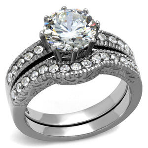 TK1W007 - High polished (no plating) Stainless Steel Ring with AAA Grade CZ  in Clear - Joyeria Lady