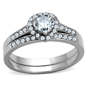 TK1W161 - High polished (no plating) Stainless Steel Ring with AAA Grade CZ  in Clear - Joyeria Lady