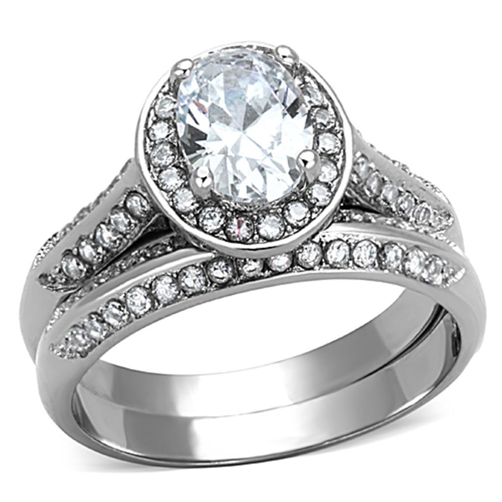 TK1W163 - High polished (no plating) Stainless Steel Ring with AAA Grade CZ  in Clear - Joyeria Lady