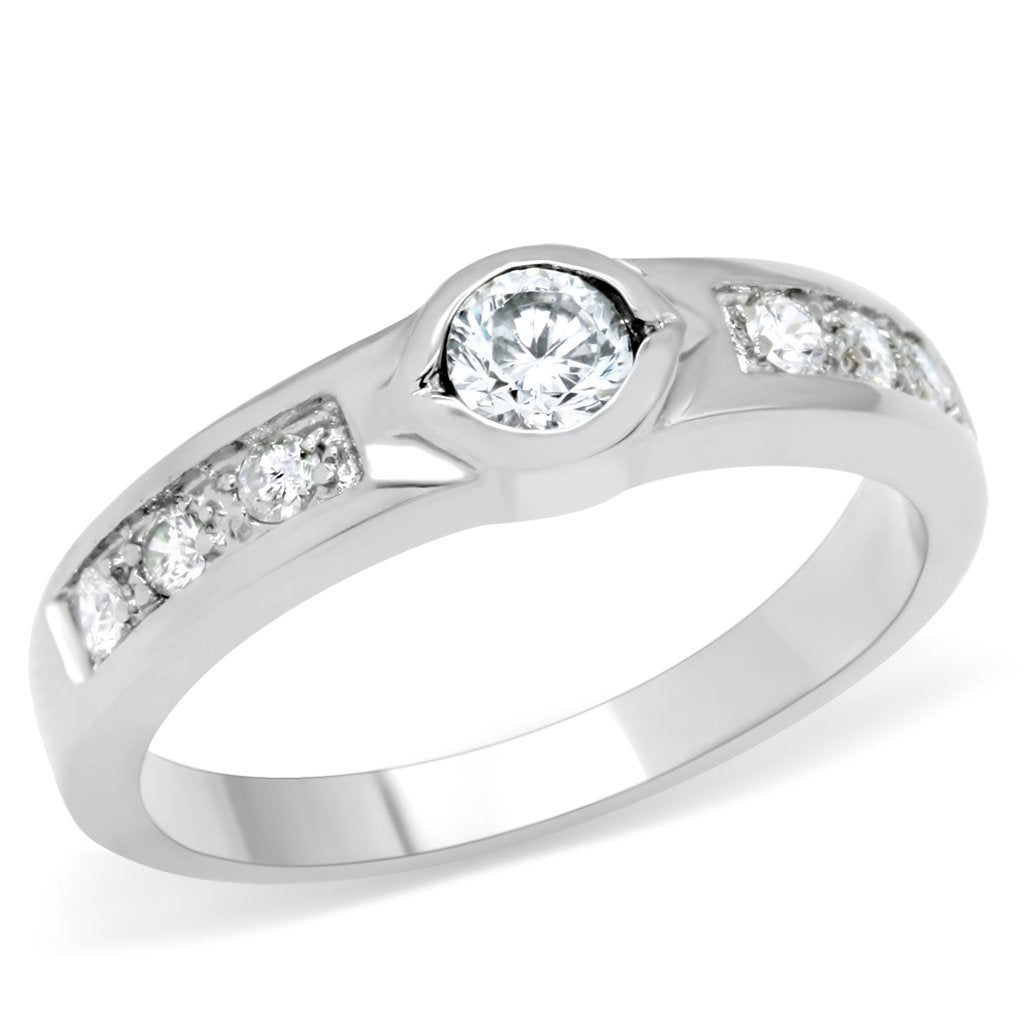 TK200 - High polished (no plating) Stainless Steel Ring with AAA Grade CZ  in Clear - Joyeria Lady